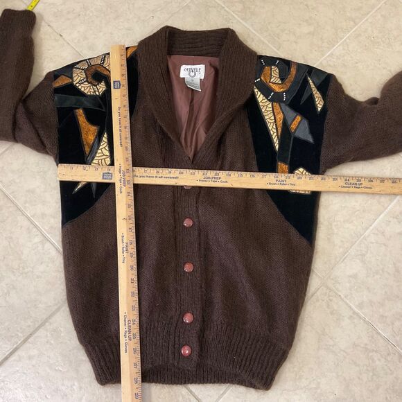 Vintage Cervelle 80s Wool Mohair Cardigan sweater M brown Artsy button up lined - Picture 7 of 12